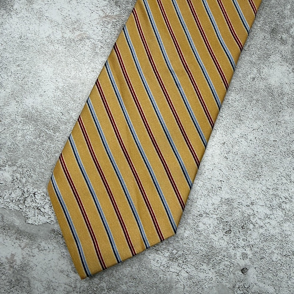 Brooks Brothers 100% Silk Tie Mens One Size Gold Striped Made In UK Necktie